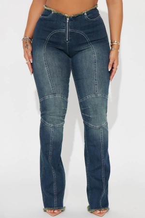 Dark Wash Fashion Nova One Of Those Moments Moto Stretch Bootcut Women Jeans USA | 648319GXD