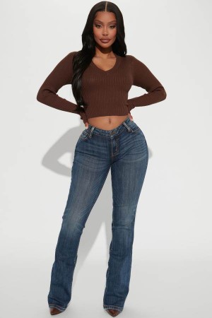 Dark Wash Fashion Nova Out Of My Way Low Rise Bootcut Women Jeans USA | 025716PIF