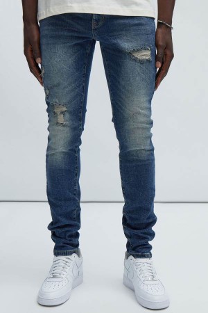 Dark Wash Fashion Nova Primary Distressed Stacked Skinny Men Jeans USA | 259361ZQU