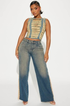 Dark Wash Fashion Nova Roxanne Tinted Wide Leg Women Jeans USA | 738204GQD