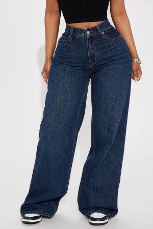 Dark Wash Fashion Nova See What I Mean Wide Leg Women Jeans USA | 761804BSP