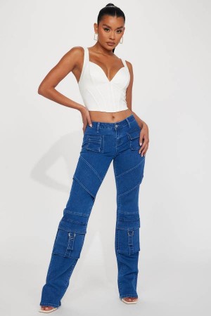 Dark Wash Fashion Nova Tall Hailey Hyper Stretch Cargo Women Jeans USA | 486159RKM