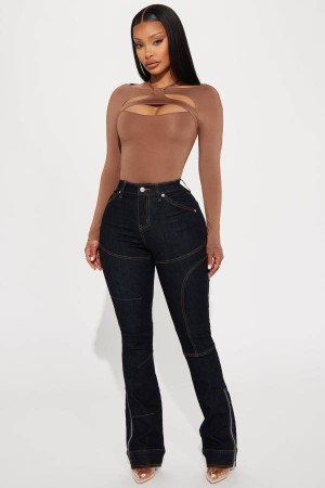 Dark Wash Fashion Nova Wonder Why Moto Bootcut Women Jeans USA | 165703VZE