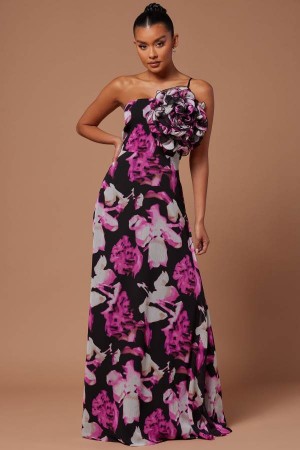 Fuchsia Fashion Nova Amelia Rose Chiffon Maxi Women Dress USA | 734605HWR