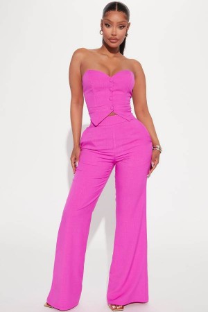 Fuchsia Fashion Nova Amelia Two Piece Pant Suit Women Pants USA | 967182XNQ