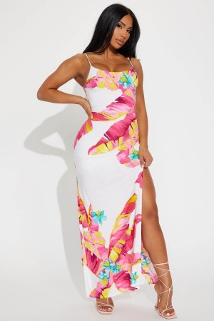 Fuchsia Fashion Nova Briella Tropical Maxi Women Dress USA | 176054QYD