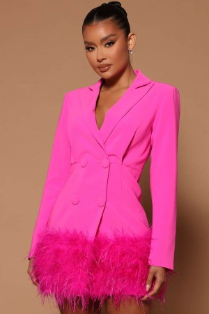 Fuchsia Fashion Nova Delia Feathered Blazer Women Dress USA | 346815CDI