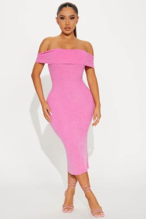 Fuchsia Fashion Nova Lacie Ribbed Midi Women Dress USA | 259160HDO