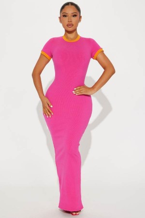 Fuchsia Fashion Nova Loren Snatched Maxi Women Dress USA | 286917TXK