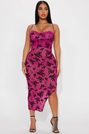 Fuchsia Fashion Nova Nicole Mesh Midi Women Dress USA | 367490BUV