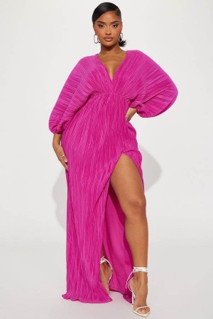 Fuchsia Fashion Nova Paloma Pleated Maxi Women Dress USA | 840592ALI