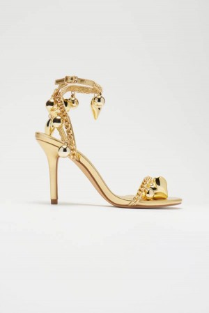 Gold Fashion Nova Borrowed Hearts Heeled Women Sandals USA | 970856VQY