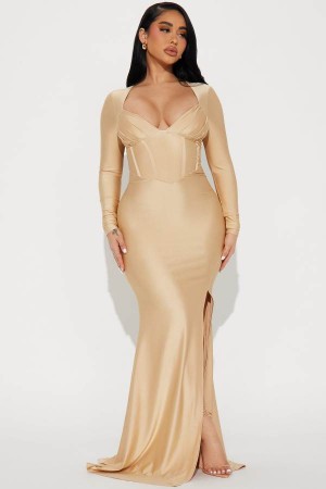 Gold Fashion Nova Royalty Maxi Women Dress USA | 903782TLX