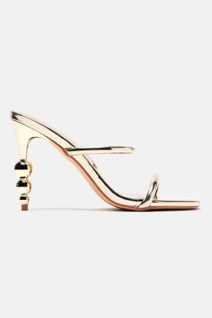 Gold Fashion Nova Show You Off Metallic Heeled Women Sandals USA | 051296FJV