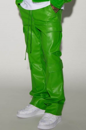 Green Fashion Nova Alisos Faux Leather Slim Flare Cargo Men Pants USA | 281690MRO