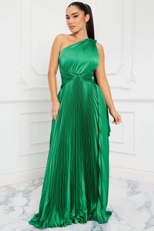 Green Fashion Nova Athena Pleated Maxi Women Dress USA | 143907OWK