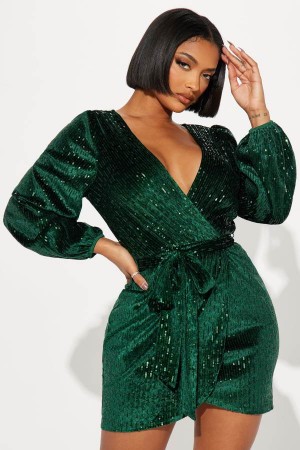 Green Fashion Nova Ava Sequin Mini Women Dress USA | 854162BZF