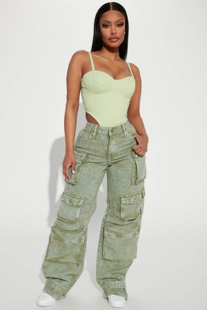 Green Fashion Nova Billie Low Slung Cargo Women Jeans USA | 048935IXY