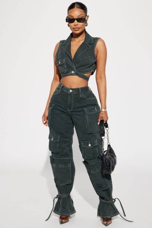 Green Fashion Nova Billie Ripped Ankle Tie Cargo Women Jeans USA | 031289GFI