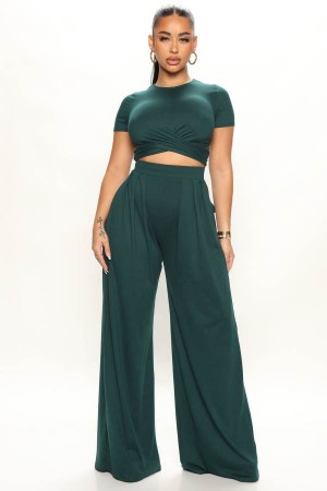 Green Fashion Nova Casually Chic Wide Leg Pant Set Women Pants USA | 126498SKG