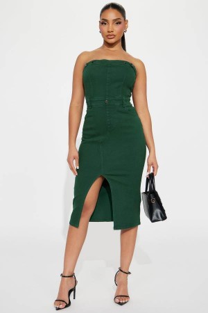 Green Fashion Nova Chicago Denim Midi Women Dress USA | 702638SBZ