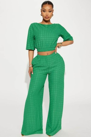 Green Fashion Nova Day Plans Textured Pant Set Women Pants USA | 698174DZQ