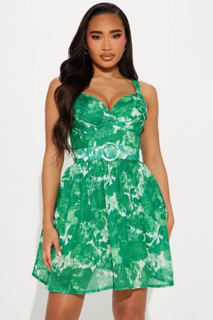 Green Fashion Nova Dottie Belted Mini Women Dress USA | 873519NHC