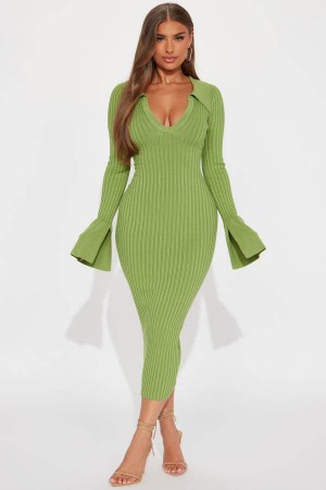 Green Fashion Nova Fallon Sweater Midi Women Dress USA | 519380BOS