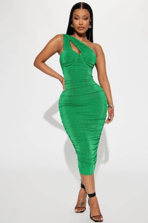 Green Fashion Nova Fern Midi Women Dress USA | 283179ZKU