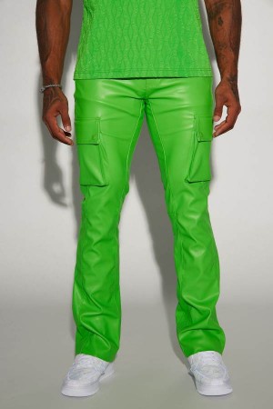 Green Fashion Nova Finest Faux Leather Cargo Flare Men Pants USA | 715984HSQ