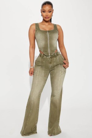 Green Fashion Nova High Esteem Flare Women Jeans USA | 215609FVZ