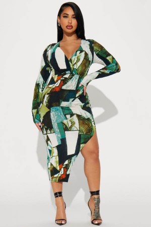 Green Fashion Nova Jacqueline Abstract Midi Women Dress USA | 803275PGN