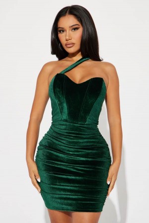 Green Fashion Nova Juliet Velvet Mini Women Dress USA | 491370WGJ