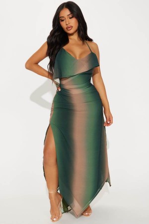 Green Fashion Nova Kira Chiffon Maxi Women Dress USA | 743815VDQ