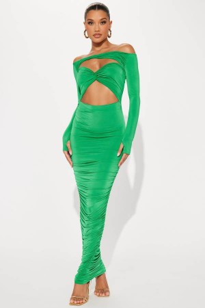 Green Fashion Nova Kristal Maxi Women Dress USA | 751349XRJ