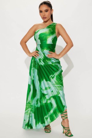 Green Fashion Nova Nicole Pleated Maxi Women Dress USA | 473092QWG