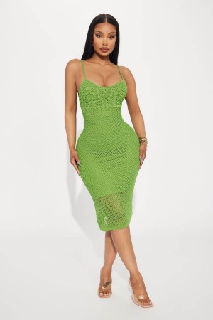 Green Fashion Nova Olivia Crochet Midi Women Dress USA | 873651ZRM