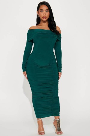 Green Fashion Nova Rebecca Midi Women Dress USA | 768091YMN