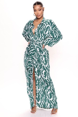 Green Fashion Nova Safari Vibes Maxi Women Dress USA | 089475KET