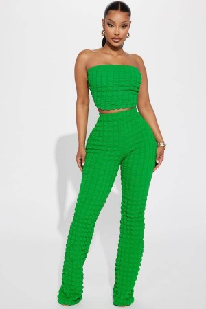 Green Fashion Nova Tell Me All About It Bubble Pant Set Women Pants USA | 954672TVD