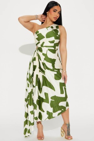 Green Fashion Nova Tia Satin Midi Women Dress USA | 203987NZG