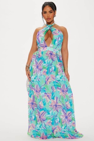 Green Fashion Nova Tropic Lifestyle Maxi Women Dress USA | 891023QKF