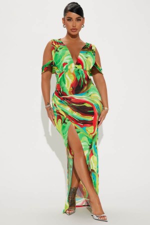 Green Fashion Nova Tropical Vacation Maxi Women Dress USA | 962034VRQ