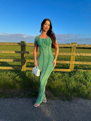 Green Fashion Nova United Poise Mineral Wash Maxi Women Dress USA | 527914YXD