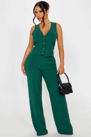 Green Fashion Nova Vanessa Vest Pant Set Women Pants USA | 901623HJE