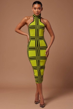 Green Yellow Fashion Nova Donna Knit Midi Women Dress USA | 025631GHR