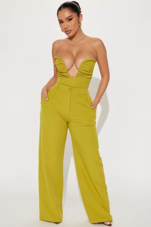 Green Yellow Fashion Nova Feel My Vibe Pant Set Women Pants USA | 510396BRH