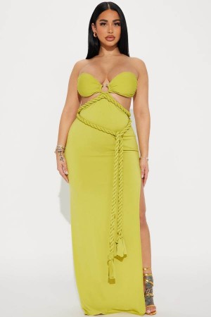 Green Yellow Fashion Nova Goddess Mentality Maxi Women Dress USA | 395812UXW