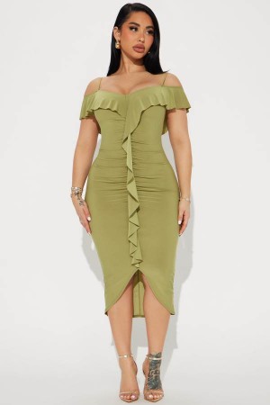 Green Yellow Fashion Nova Living It Up Midi Women Dress USA | 809271VLZ