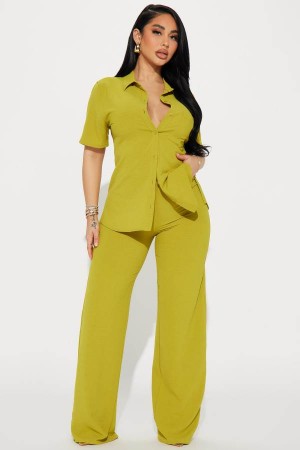 Green Yellow Fashion Nova Makenzie Short Sleeve Pant Set Women Pants USA | 809124BTG